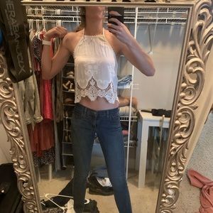 White halter crop top